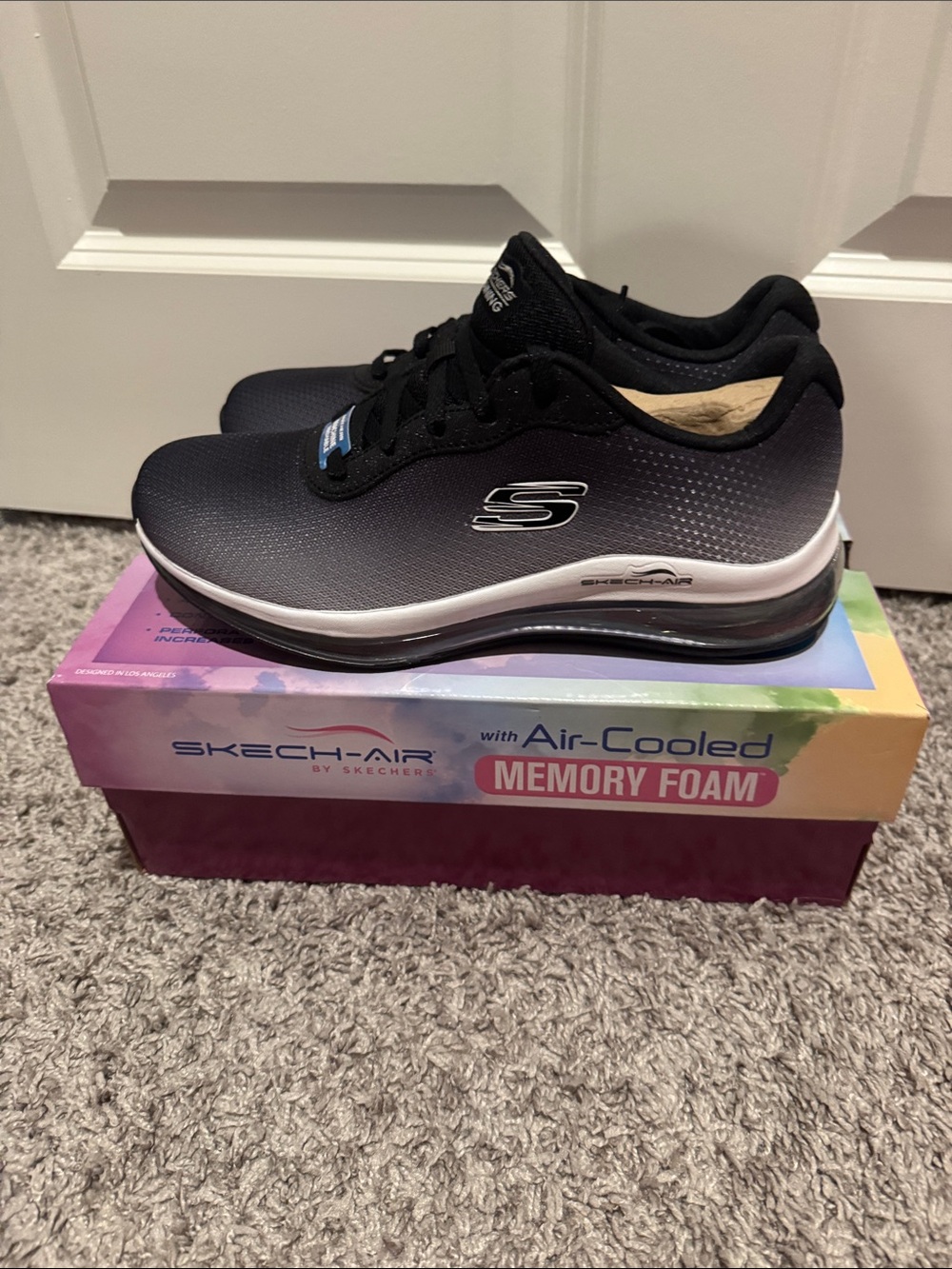 Skechers women Black and White Skech-Air Memory Foam Athletic Sneakers